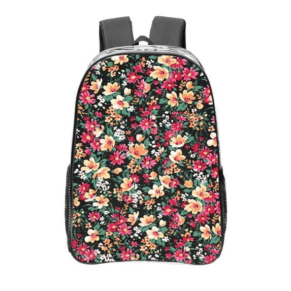 Gaeub Many Kind Of Flowers Print Clear Backpack ,Clear Transparent Backpack, PVC Bag with Side Pockets,for Concert, Beach, Work, Travel & Sporting