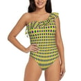 thumbnail image 1 of Gaeub Mardi Gras Purple Yellow Plaid Women's One Shoulder Ruffle Tummy Control Swimwear for Swimming Surfing Beach Party - Small, 1 of 8