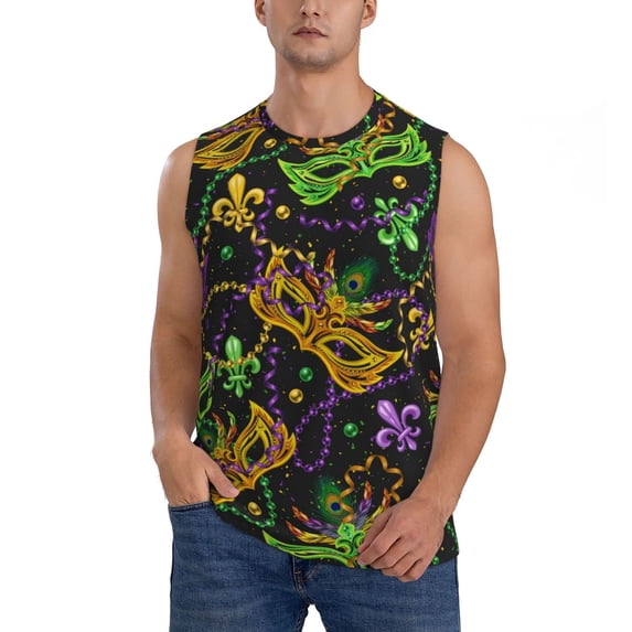 Gaeub Mardi Gras Surface Men's Sleeveless Muscle Shirts Workout Tank Tops, Odor Protection and Comfortable - XX-Large