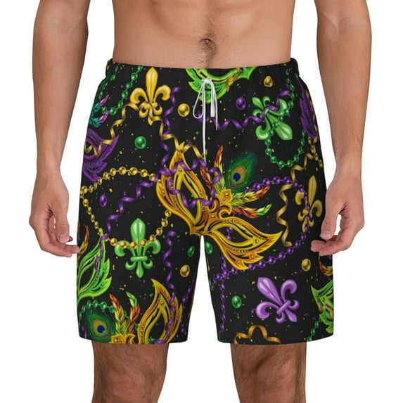 Gaeub Mardi Gras Surface Mens Swim Trunks Stretch Beach Shorts Quick Dry for Men Swim Shorts Swimwear with Pockets- Medium