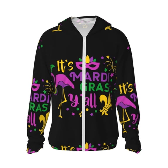 Gaeub Mardi Gras with Flamingo Men's and Women's UPF 50+ Long-Sleeved Sun Protection Clothing, Fishing Shirt Long Sleeve Zip - Large