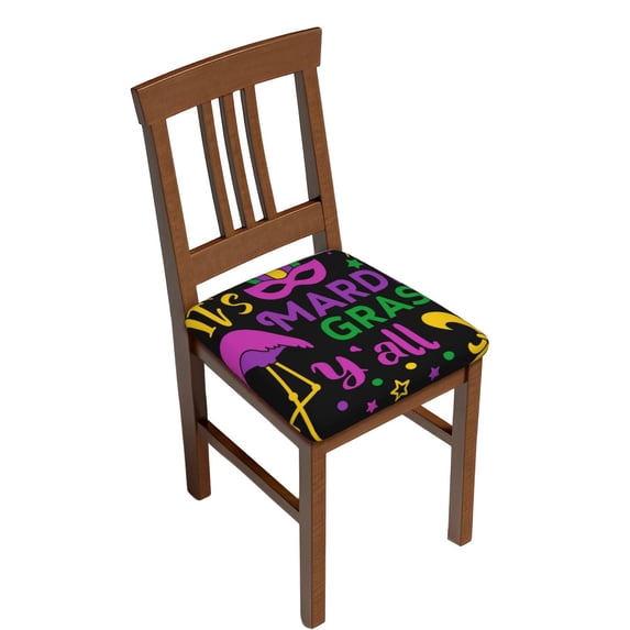 Gaeub Mardi Gras with Flamingo Square Chair Seat Covers, Stretch Fitted Printed Chair Seat Cushion Cover for Kitchen, Office - One Size
