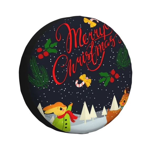 Gaeub Merry Christmas Elk 14-17in Tire Cover, Spare Tire Cover, for Camper Caravan, Trailer, Car, Truck, SUV, Jeep - 17 inch