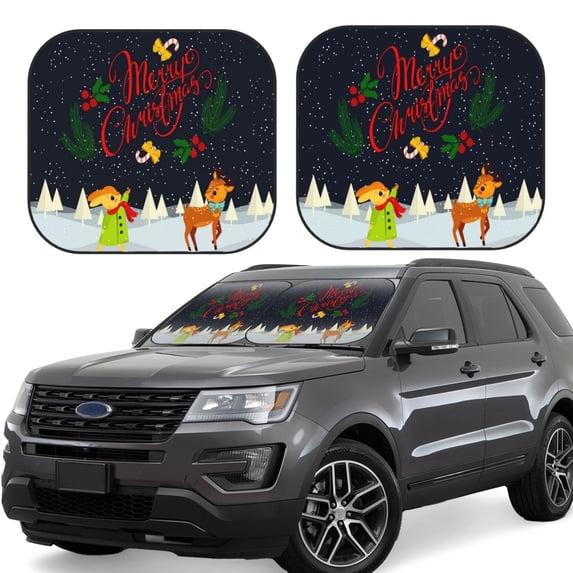 Gaeub Merry Christmas Elk Foldable Auto Sun Blocker Visor, Sunshade for Car Front Window, Keeps Your Vehicle Cool - Small