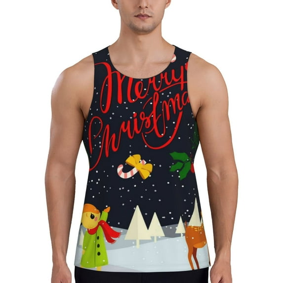 Gaeub Merry Christmas Elk Men's Athletic Tank Top, Workout Sleeveless Shirts, Running Tank Tops for Gym, Running, Training - Small