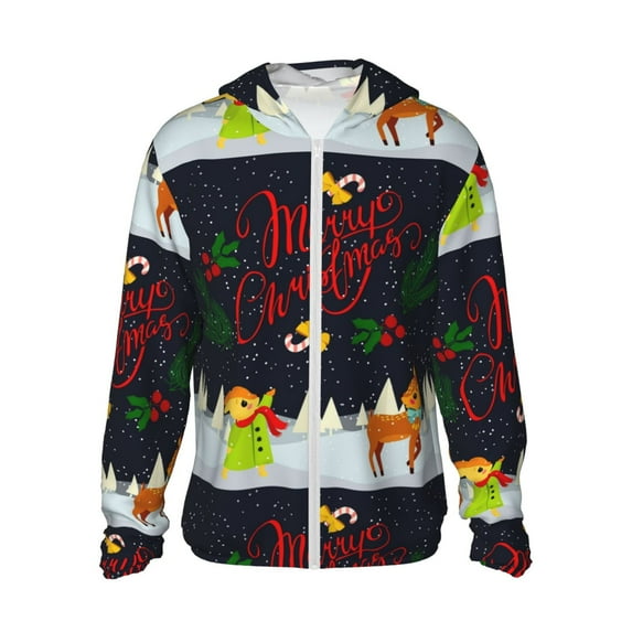 Gaeub Merry Christmas Elk Men's and Women's UPF 50+ Long-Sleeved Sun Protection Clothing, Fishing Shirt Long Sleeve Zip - X-Large