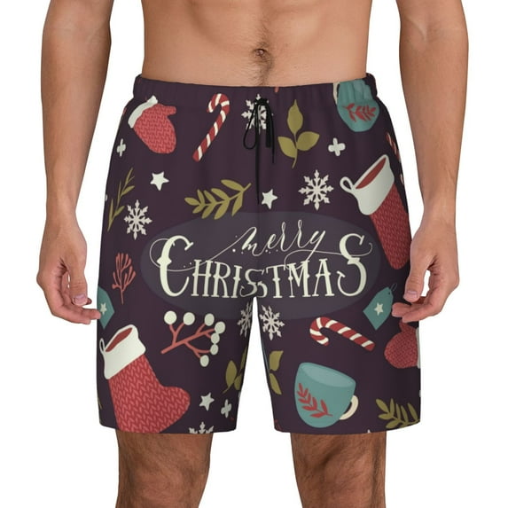 Gaeub Merry Christmas Mens Swim Trunks Stretch Beach Shorts Quick Dry for Men Swim Shorts Swimwear with Pockets- Small