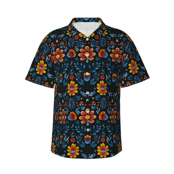 Gaeub Mexican Flower Print Men's Hawaiian Shirt,Button Down Short Sleeves Shirts,Tropical Beach Casual Button Down Shirts,XX-Large