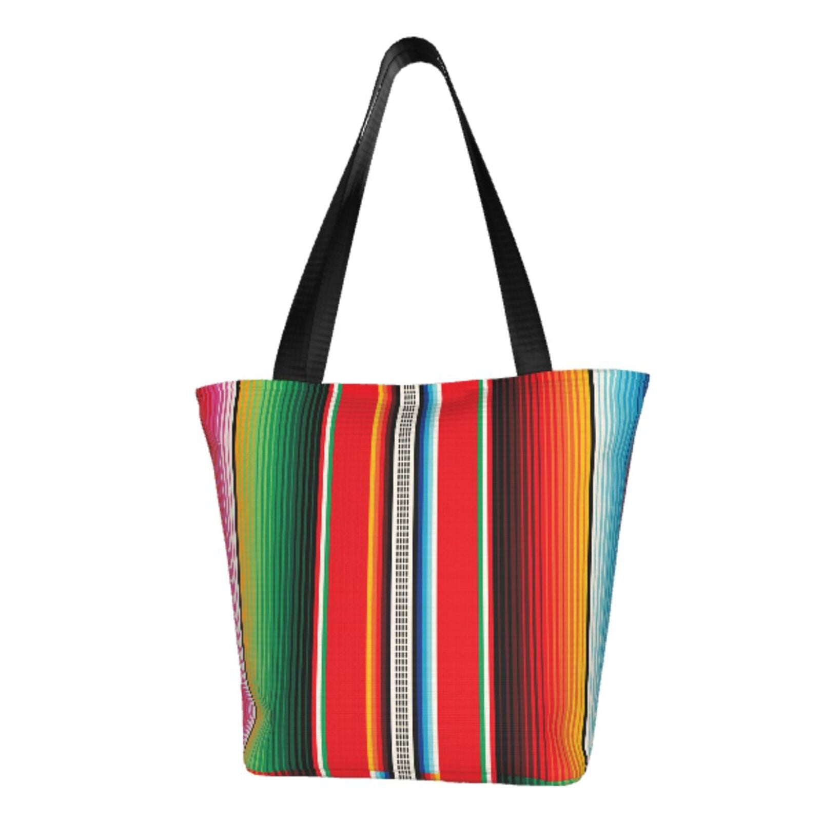 Gaeub Mexican Serape Blanket Stripes Printed Tote Bag Grocery Bag Reusable Shoulder Bag with Zip for School Kitchen Park DIY