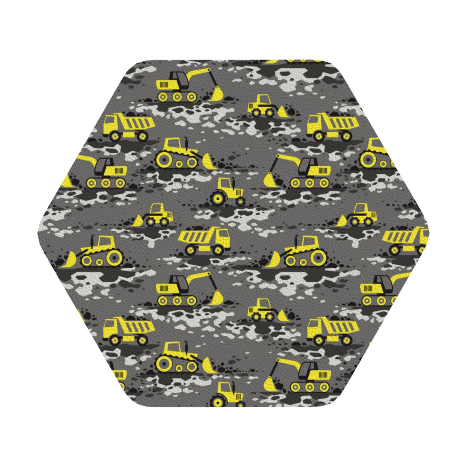 Gaeub Modern Yellow Excavator Print 6 Pcs Leather Coasters for Drinks ...