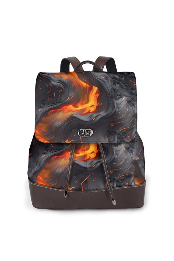 Molten Lava Abstract Flow Print Women's Leather Backpack,Travel Laptop Backpack,Fashion Ladies Leather Backpack Bag for Travel,Leather Drawstring Daypack for Me