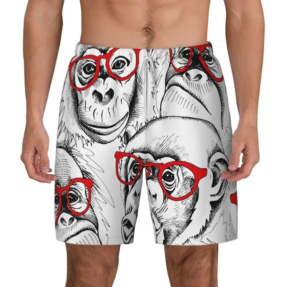 Gaeub Monkey Mens Swim Trunks Stretch Beach Shorts Quick Dry for Men Swim Shorts Swimwear with Pockets- Medium