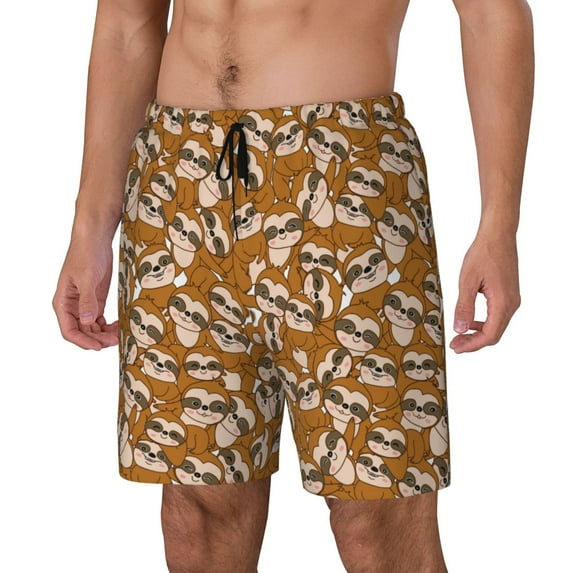Gaeub Monkey Sloth Print Mens Swim Trunks with Compression Liner,Board Shorts Quick Dry,Beach Swimwear with Pockets-3X-Large