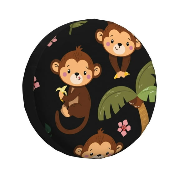 Gaeub Monkeys Swinging from Palms 14-17in Tire Cover, Spare Tire Cover, for Camper Caravan, Trailer, Car, Truck, SUV, Jeep - 17 inch