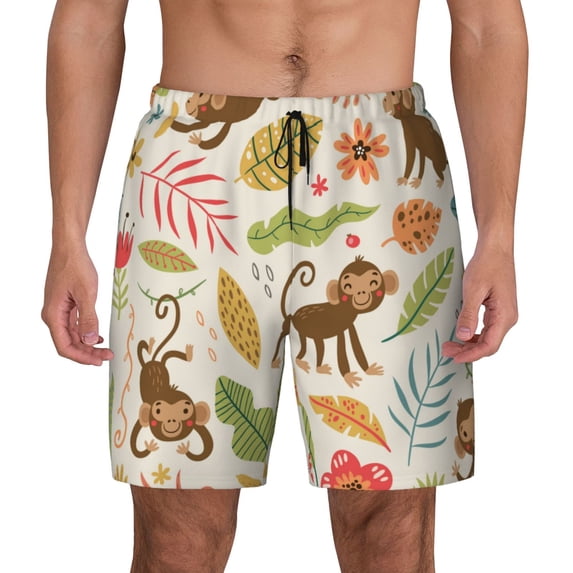 Gaeub Monkeys in the Jungle Mens Swim Trunks Stretch Beach Shorts Quick Dry for Men Swim Shorts Swimwear with Pockets- Large
