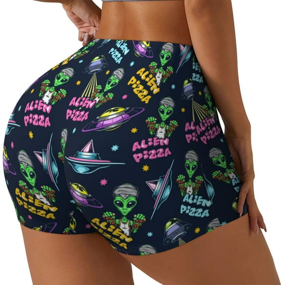 Gaeub Monster Pizza Print Workout Shorts for Women,Seamless Scrunch Short,Gym Yoga Running Sport Active Exercise Fitness Shorts-Medium
