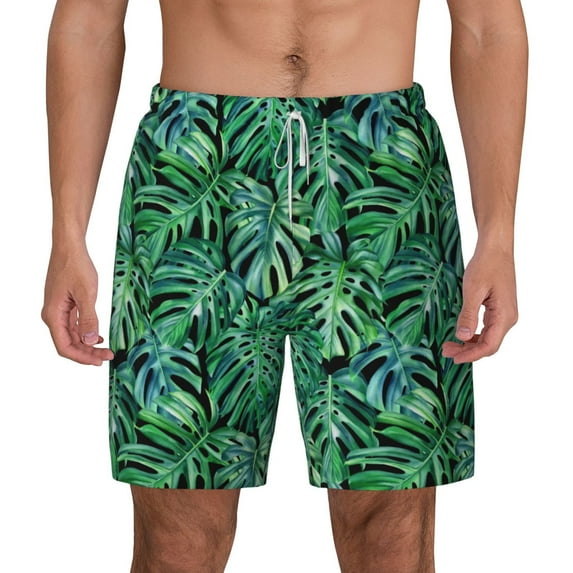 Gaeub Monstera Leaves Mens Swim Trunks Stretch Beach Shorts Quick Dry for Men Swim Shorts Swimwear with Pockets- Large