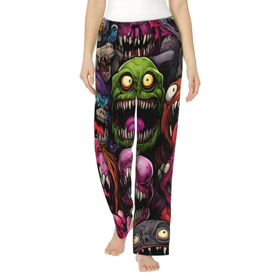 Gaeub Monstrous Cartoon Characters Soft Pajama Pants for Women, Wide Leg Comfy Casual Lounge Yoga Capri Pants Wide Leg-X-Large