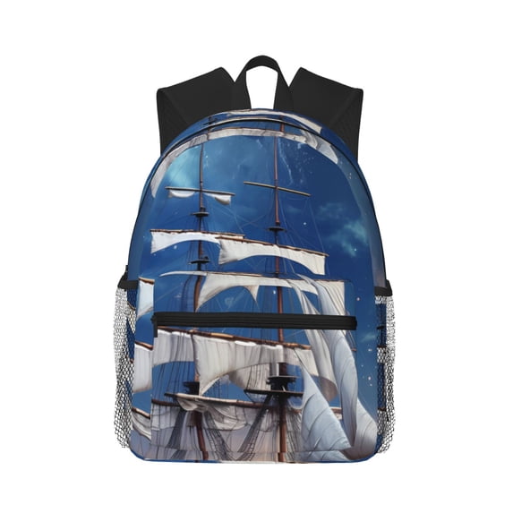 Gaeub Moonlit Night Sea Sailboat School Backpack Waterproof Bookbag for Men Women College High School Bags
