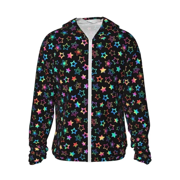 Gaeub Multi-Colored Stars Men's and Women's UPF 50+ Long-Sleeved Sun Protection Clothing, Fishing Shirt Long Sleeve Zip-XX-Large