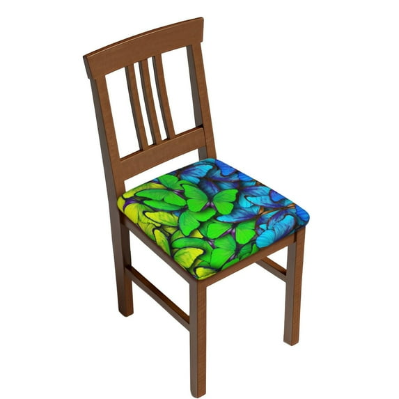 Gaeub Multicolored Butterflies Square Chair Seat Covers, Stretch Fitted Printed Chair Seat Cushion Cover for Kitchen, Office - One Size