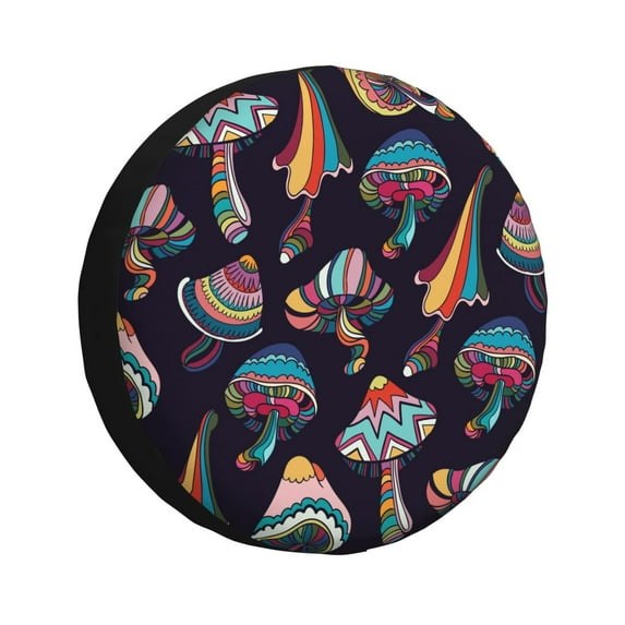 Gaeub Mushroom Doodle 14-17in Tire Cover, Spare Tire Cover, for Camper Caravan, Trailer, Car, Truck, SUV, Jeep - 15 inch
