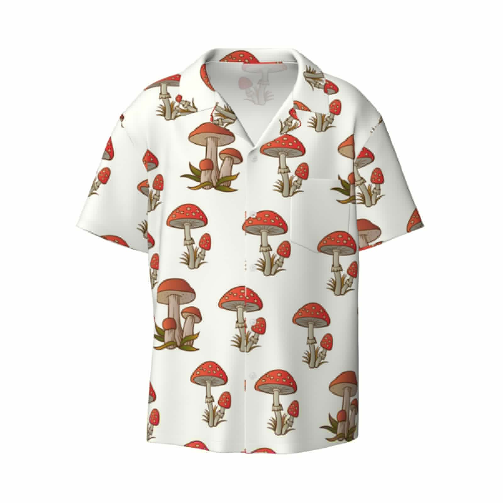 Gaeub Mushroom Men's Lapel Short Sleeve Shirt, Relaxed Fit Shirt, Soft and Breathable for Outdoors Party Travel - X-Large