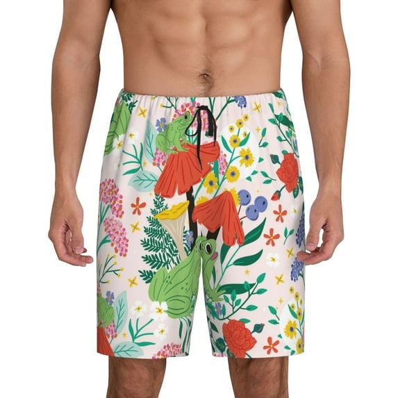 Gaeub Mushroom and Frogs Printed Men's Short Pajama Pants, Lightweight Lounge & Sleep Bottoms Keep You Cool - 4X-Large