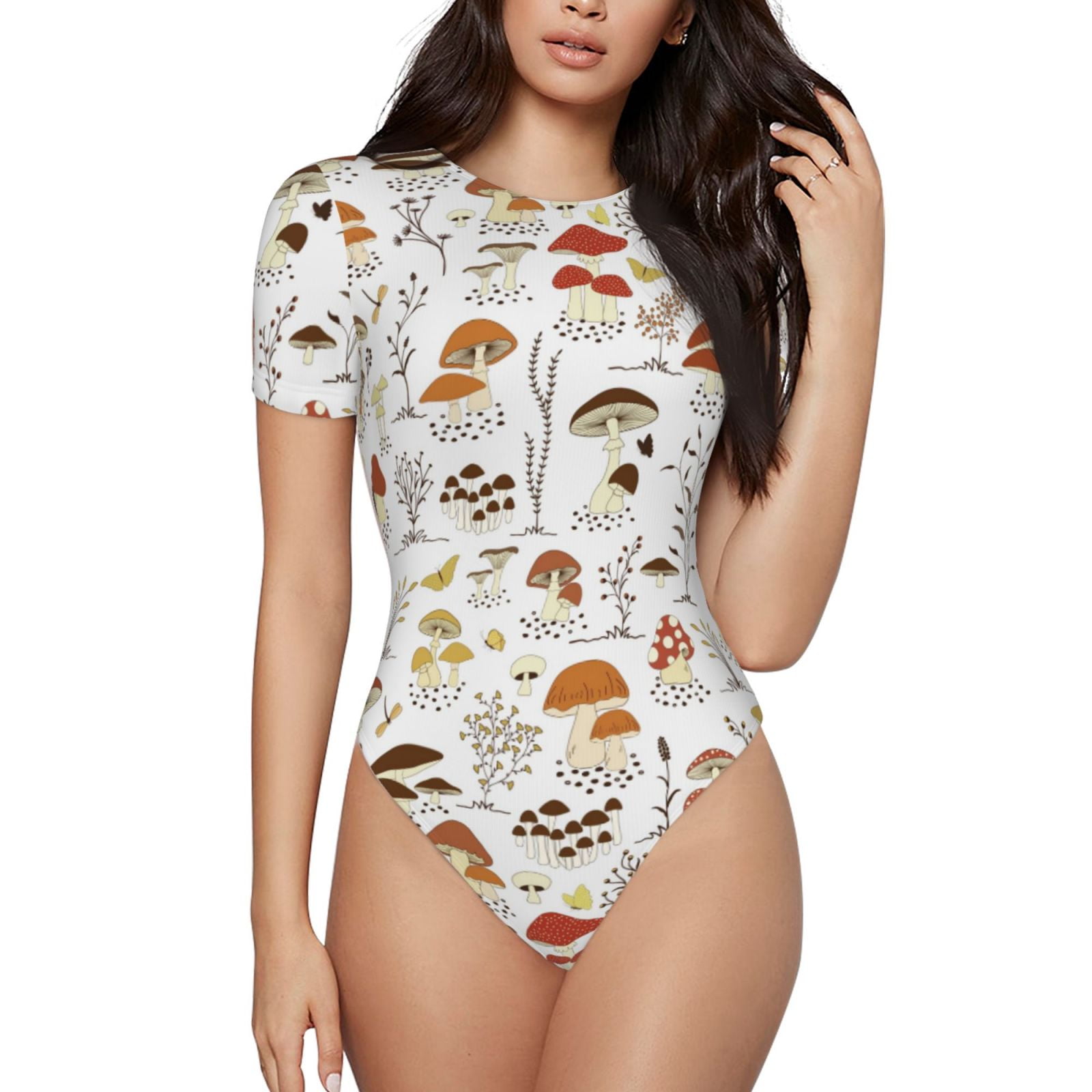 Magic Mushrooms and Frogs One-Piece Swimsuit in Orange