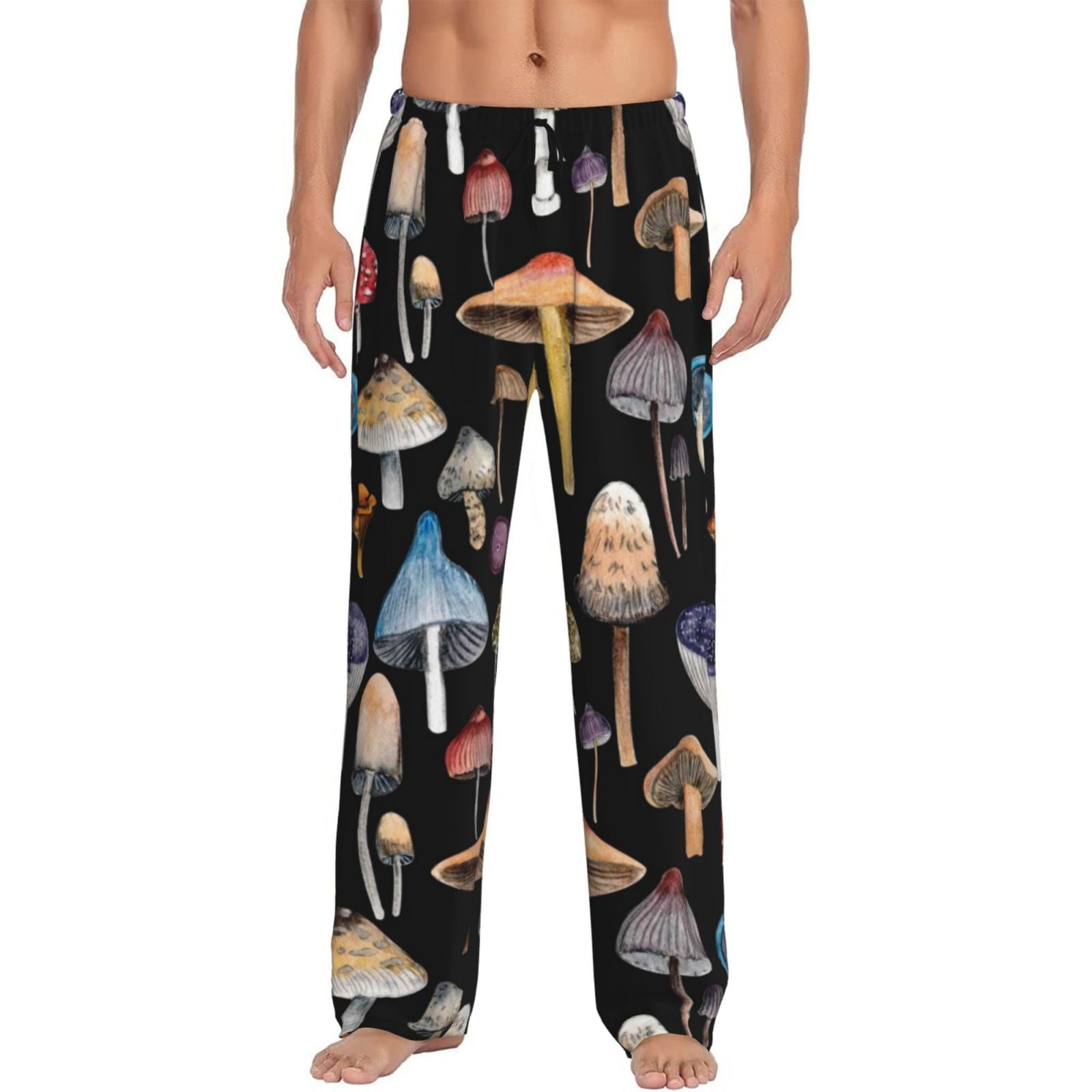 Gaeub Mushrooms and Autumn Leaves Men's Soft Pajama Pants with Elastic Waist, Drawstring, and