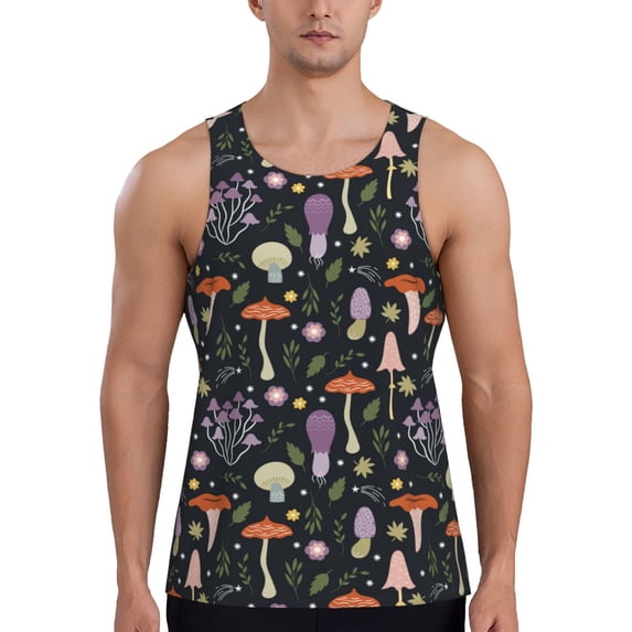 Gaeub Mushrooms Men's Athletic Tank Top, Workout Sleeveless Shirts, Running Tank Tops for Gym, Running, Training - Large