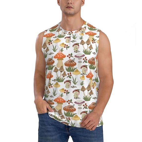 Gaeub Mushrooms Men's Sleeveless Muscle Shirts Workout Tank Tops, Odor Protection and Comfortable - Medium