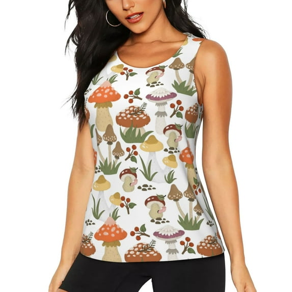 Gaeub Mushrooms Women's Workout Tank Tops Lightweight Sleeveless Shirts for Women for Athletic Running Tennis Yoga - Medium
