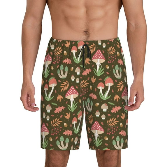 Gaeub Mushrooms and Autumn Printed Men's Short Pajama Pants, Lightweight Lounge & Sleep Bottoms Keep You Cool - X-Large