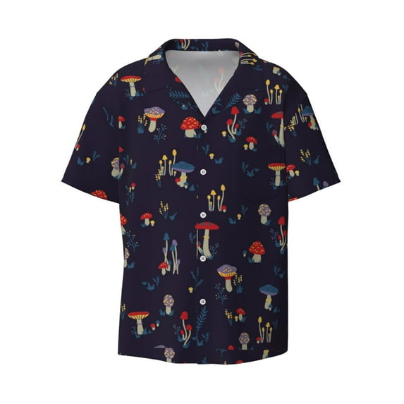 Gaeub Mushrooms3 Men's Lapel Short Sleeve Shirt, Relaxed Fit Shirt, Soft and Breathable for Outdoors Party Travel - Large