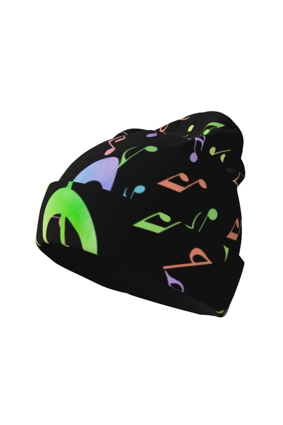 Music Notes Print Unisex Knitted Hat,Warm Winter Beanie,Unisex Fashion Knit Cuffed Cap,Ski Hat for Men and Women