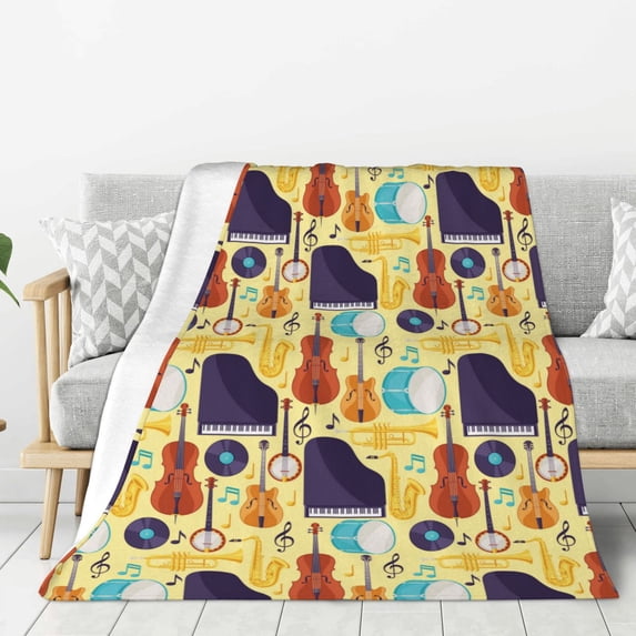 Gaeub Musical Instruments Print Flannel Throw Blanket, Home Fleece Throw Blanket for Couch or Bed,Decorative Blankets,Lightweight Fuzzy Flannel Blanket-80"x60"