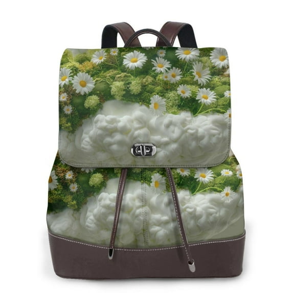 Gaeub Nature Hand Daisies Art Print Women's Leather Backpack,Travel Laptop Backpack,Fashion Ladies Leather Backpack Bag for Travel,Leather Drawstring Daypack for Me