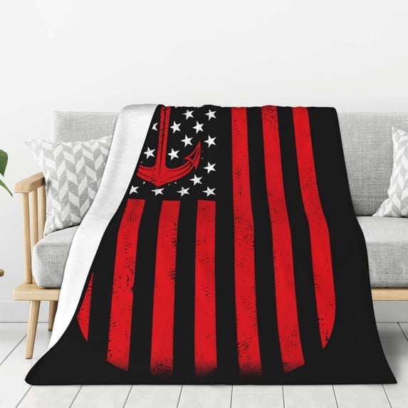 Gaeub Nautical American Flag Print Flannel Throw Blanket, Home Fleece Throw Blanket for Couch or Bed,Decorative Blankets,Lightweight Fuzzy Flannel Blanket-80"x60"
