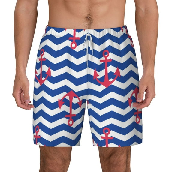Gaeub Nautical Anchors Mens Swim Trunks Stretch Beach Shorts Quick Dry for Men Swim Shorts Swimwear with Pockets- Medium