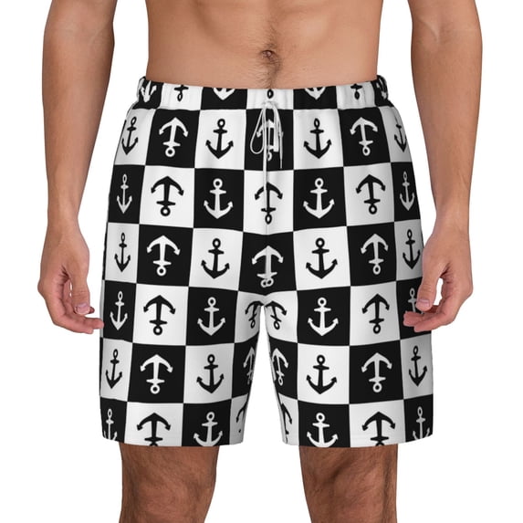 Gaeub Nautical Anchors1 Mens Swim Trunks Stretch Beach Shorts Quick Dry for Men Swim Shorts Swimwear with Pockets- Medium