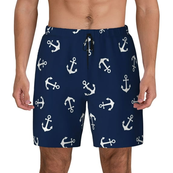 Gaeub Nautical Themed Simple Anchors Mens Swim Trunks Stretch Beach Shorts Quick Dry for Men Swim Shorts Swimwear with Pockets- X-Large