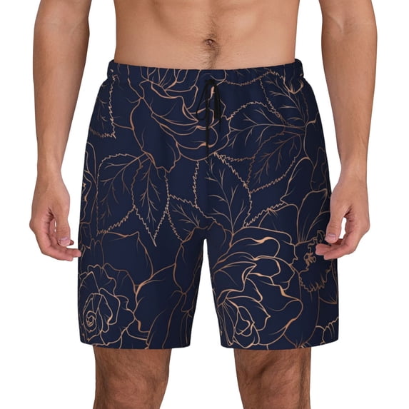 Gaeub Navy Dark Blue Mens Swim Trunks Stretch Beach Shorts Quick Dry for Men Swim Shorts Swimwear with Pockets- Large
