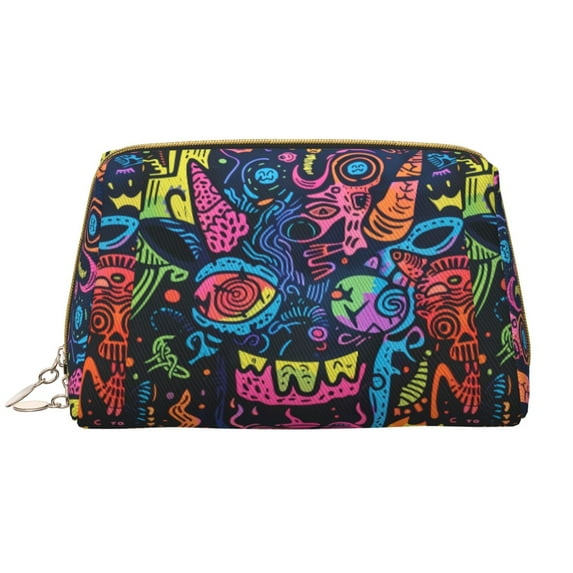 Gaeub Neon Graffiti Urban Art Printed Travel Cosmetic Bag,Makeup Bag, Large Capacity Toiletry Bag for Women, Portable Pouch Make Up Organizer with Zipper and Divider