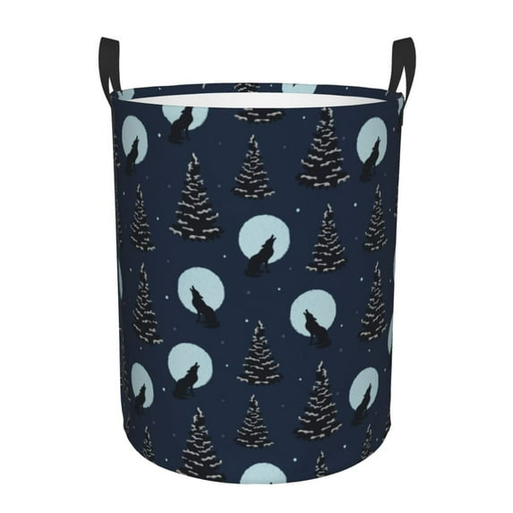 Gaeub Night Forest Wolf Dirty Clothes Storage Basket, Toy Storage Bin for Storing Clothing, Diapers, Toys-Medium