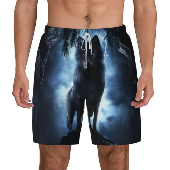Gaeub Night Scene of Wolves Mens Swim Trunks Stretch Beach Shorts Quick Dry for Men Swim Shorts Swimwear with Pockets- Small