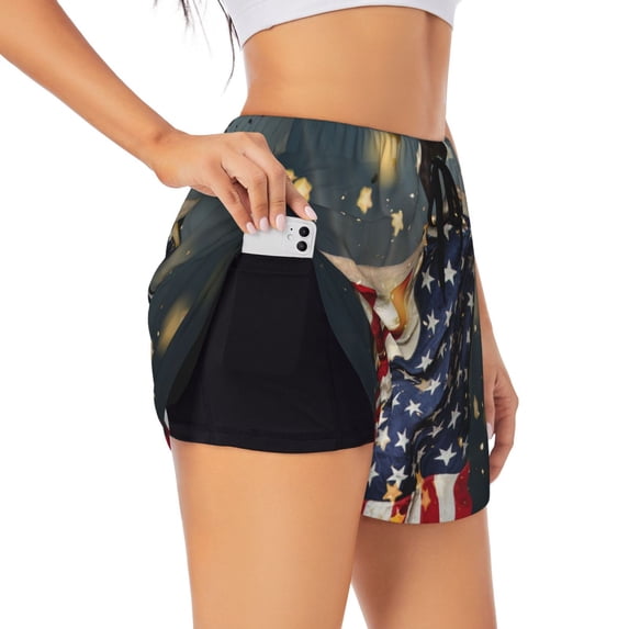 Gaeub North American Bald Eagle1 Print Women's Athletic Shorts,High Waisted Running Shorts,Pocket Sporty Short,Gym Elastic Workout Shorts-Small