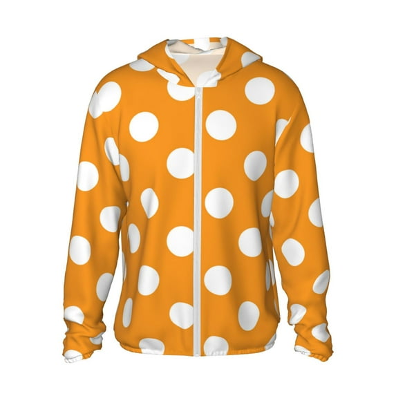 Gaeub Orange And White Polka Dot Men's and Women's UPF 50+ Long-Sleeved Sun Protection Clothing, Fishing Shirt Long Sleeve Zip-Large