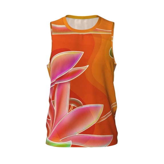 Gaeub Orange Flower Psychedelic Men's Mesh Basketball Jersey, Quick-Drying Sleeveless Top S-4XL, Loose Muscle Tank Top -Medium