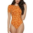 thumbnail image 1 of Gaeub Orange Glitter Women'S Short Sleeve One Piece Swimsuit Sexy High-Waisted Bodysuit For Swimming, Beach, Sports - Large, 1 of 9